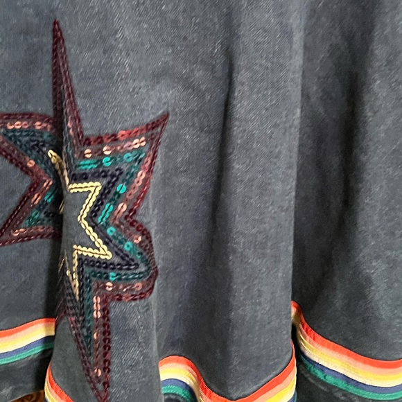 MINI BODEN PRE-LOVED AUTHENTIC DENIM RAINBOW TRIM & SEQUIN DESIGN SWING DRESS - Picture 13 of 17